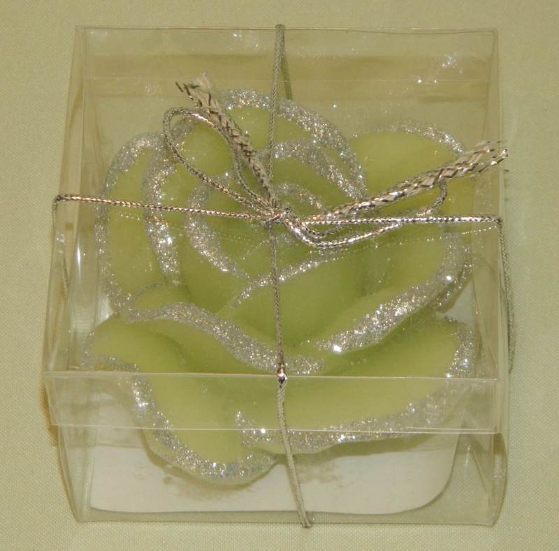 Rosenkerze in grün/silber